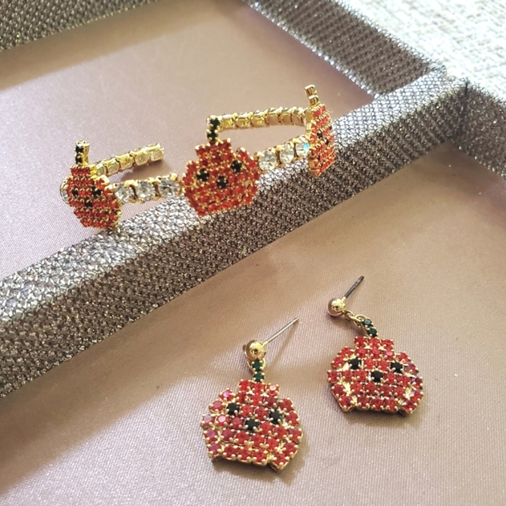 Pumpkin Rhinestone Bracelet Earring Set